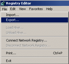 Registry Editor File Menu